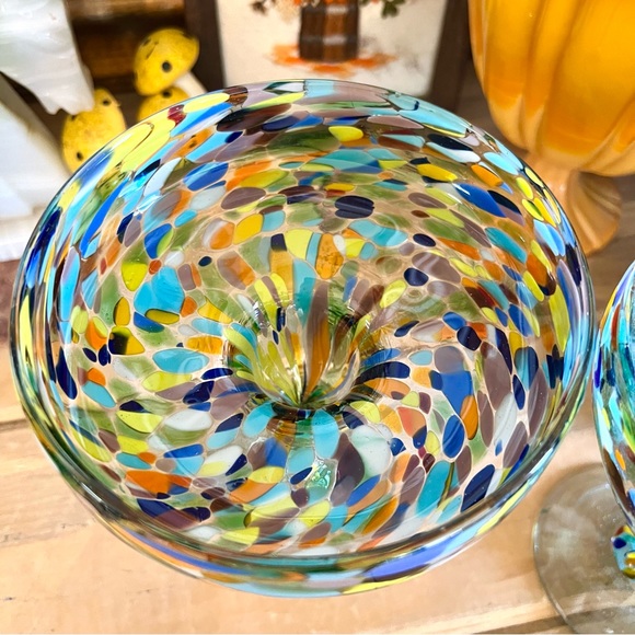 Vintage Hand Blown Confetti Margarita Glasses Set of 2 Hand Crafted 12oz - Picture 7 of 7